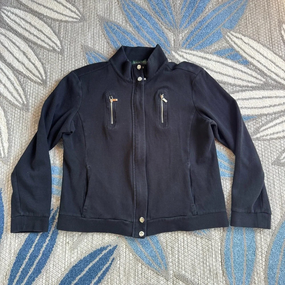 Lauren Ralph Lauren Women’s Black Cotton Ribbed Jacket Size‎ Large